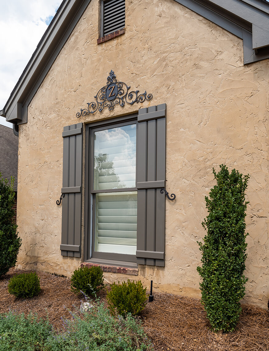 Board & Batten Shutters - 20 Stain Colors, Shown in Special Walnut